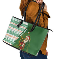 Ireland Christmas Leather Tote Bag with Celtic Harp Santa and Green Holiday Pattern - Wonder Print Shop
