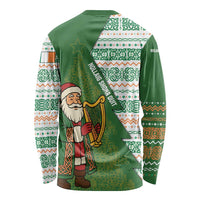 Ireland Christmas Long Sleeve Shirt with Celtic Harp Santa and Green Holiday Pattern - Wonder Print Shop