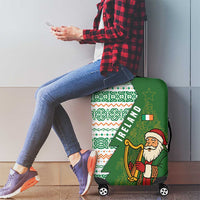 Ireland Christmas Luggage Cover with Celtic Harp Santa and Green Holiday Pattern - Wonder Print Shop