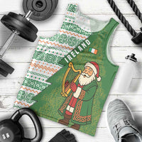 Ireland Christmas Men Tank Top with Celtic Harp Santa and Green Holiday Pattern - Wonder Print Shop