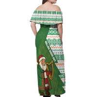 Ireland Christmas Off Shoulder Maxi Dress with Celtic Harp Santa and Green Holiday Pattern - Wonder Print Shop