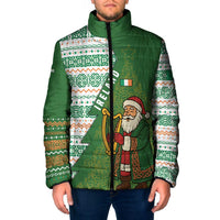 Ireland Christmas Padded Jacket with Celtic Harp Santa and Green Holiday Pattern - Wonder Print Shop