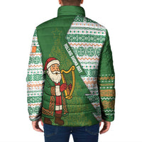 Ireland Christmas Padded Jacket with Celtic Harp Santa and Green Holiday Pattern - Wonder Print Shop