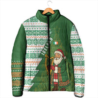 Ireland Christmas Padded Jacket with Celtic Harp Santa and Green Holiday Pattern - Wonder Print Shop