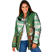 Ireland Christmas Padded Jacket with Celtic Harp Santa and Green Holiday Pattern - Wonder Print Shop