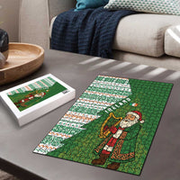 Ireland Christmas Puzzle with Celtic Harp Santa and Green Holiday Pattern - Wonder Print Shop
