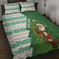 Ireland Christmas Quilt Bed Set with Celtic Harp Santa and Green Holiday Pattern - Wonder Print Shop