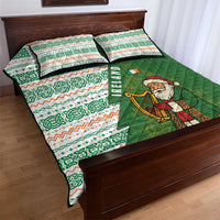 Ireland Christmas Quilt Bed Set with Celtic Harp Santa and Green Holiday Pattern - Wonder Print Shop