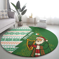 Ireland Christmas Round Carpet with Celtic Harp Santa and Green Holiday Pattern - Wonder Print Shop