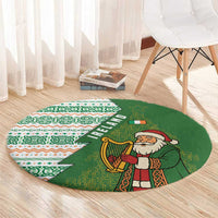 Ireland Christmas Round Carpet with Celtic Harp Santa and Green Holiday Pattern - Wonder Print Shop