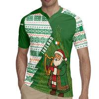 Ireland Christmas Rugby Jersey with Celtic Harp Santa and Green Holiday Pattern - Wonder Print Shop