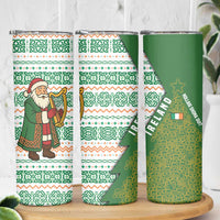 Ireland Christmas Skinny Tumbler with Celtic Harp Santa and Green Holiday Pattern - Wonder Print Shop