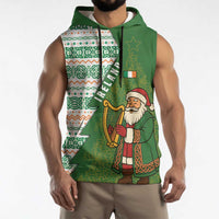 Ireland Christmas Sleeveless Hoodie with Celtic Harp Santa and Green Holiday Pattern - Wonder Print Shop