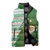 Ireland Christmas Sleeveless Puffer Jacket with Celtic Harp Santa and Green Holiday Pattern - Wonder Print Shop