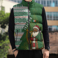Ireland Christmas Sleeveless Puffer Jacket with Celtic Harp Santa and Green Holiday Pattern - Wonder Print Shop