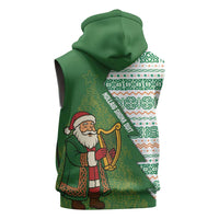 Ireland Christmas Sleeveless Zip Hoodie with Celtic Harp Santa and Green Holiday Pattern - Wonder Print Shop