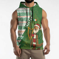 Ireland Christmas Sleeveless Zip Hoodie with Celtic Harp Santa and Green Holiday Pattern - Wonder Print Shop
