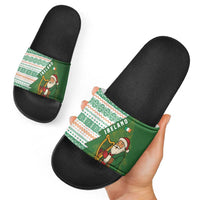 Ireland Christmas Slide Sandals with Celtic Harp Santa and Green Holiday Pattern - Wonder Print Shop