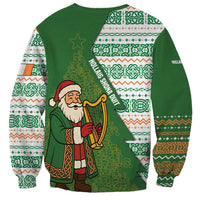 Ireland Christmas Sweatshirt with Celtic Harp Santa and Green Holiday Pattern - Wonder Print Shop