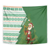 Ireland Christmas Tapestry with Celtic Harp Santa and Green Holiday Pattern - Wonder Print Shop