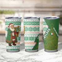 Ireland Christmas Tumbler Cup with Celtic Harp Santa and Green Holiday Pattern - Wonder Print Shop