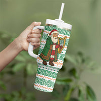 Ireland Christmas Tumbler With Handle with Celtic Harp Santa and Green Holiday Pattern - Wonder Print Shop