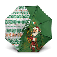 Ireland Christmas Umbrella with Celtic Harp Santa and Green Holiday Pattern - Wonder Print Shop