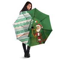 Ireland Christmas Umbrella with Celtic Harp Santa and Green Holiday Pattern - Wonder Print Shop