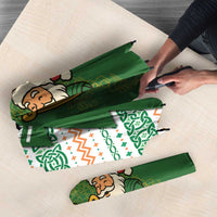 Ireland Christmas Umbrella with Celtic Harp Santa and Green Holiday Pattern - Wonder Print Shop