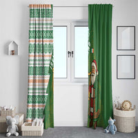 Ireland Christmas Window Curtain with Celtic Harp Santa and Green Holiday Pattern - Wonder Print Shop