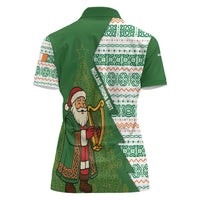 Ireland Christmas Women Polo Shirt with Celtic Harp Santa and Green Holiday Pattern - Wonder Print Shop