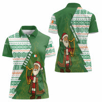 Ireland Christmas Women Polo Shirt with Celtic Harp Santa and Green Holiday Pattern - Wonder Print Shop