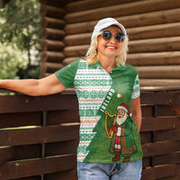 Ireland Christmas Women Polo Shirt with Celtic Harp Santa and Green Holiday Pattern - Wonder Print Shop