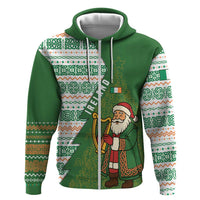Ireland Christmas Zip Hoodie with Celtic Harp Santa and Green Holiday Pattern - Wonder Print Shop