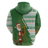 Ireland Christmas Zip Hoodie with Celtic Harp Santa and Green Holiday Pattern - Wonder Print Shop