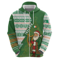 Ireland Christmas Zip Hoodie with Celtic Harp Santa and Green Holiday Pattern - Wonder Print Shop