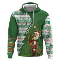 Ireland Christmas Zip Hoodie with Celtic Harp Santa and Green Holiday Pattern - Wonder Print Shop