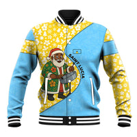 Saint Lucia Christmas Baseball Jacket with Steelpan Santa Floral Pattern and Flag - Wonder Print Shop