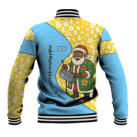 Saint Lucia Christmas Baseball Jacket with Steelpan Santa Floral Pattern and Flag - Wonder Print Shop