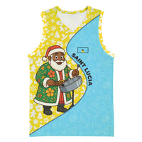 Saint Lucia Christmas Basketball Jersey with Steelpan Santa Floral Pattern and Flag - Wonder Print Shop