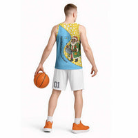 Saint Lucia Christmas Basketball Jersey with Steelpan Santa Floral Pattern and Flag - Wonder Print Shop