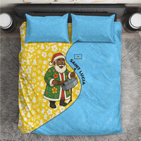 Saint Lucia Christmas Bedding Set with Steelpan Santa Floral Pattern and Flag - Wonder Print Shop
