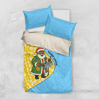 Saint Lucia Christmas Bedding Set with Steelpan Santa Floral Pattern and Flag - Wonder Print Shop