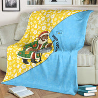 Saint Lucia Christmas Blanket with Steelpan Santa Floral Pattern and Flag - Wonder Print Shop