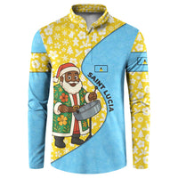 Saint Lucia Christmas Button Sweatshirt with Steelpan Santa Floral Pattern and Flag - Wonder Print Shop