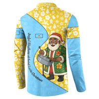 Saint Lucia Christmas Button Sweatshirt with Steelpan Santa Floral Pattern and Flag - Wonder Print Shop