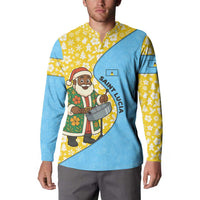 Saint Lucia Christmas Button Sweatshirt with Steelpan Santa Floral Pattern and Flag - Wonder Print Shop