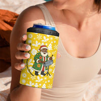 Saint Lucia Christmas 4 in 1 Can Cooler Tumbler with Steelpan Santa Floral Pattern and Flag - Wonder Print Shop