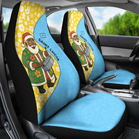 Saint Lucia Christmas Car Seat Cover with Steelpan Santa Floral Pattern and Flag - Wonder Print Shop