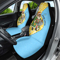 Saint Lucia Christmas Car Seat Cover with Steelpan Santa Floral Pattern and Flag - Wonder Print Shop